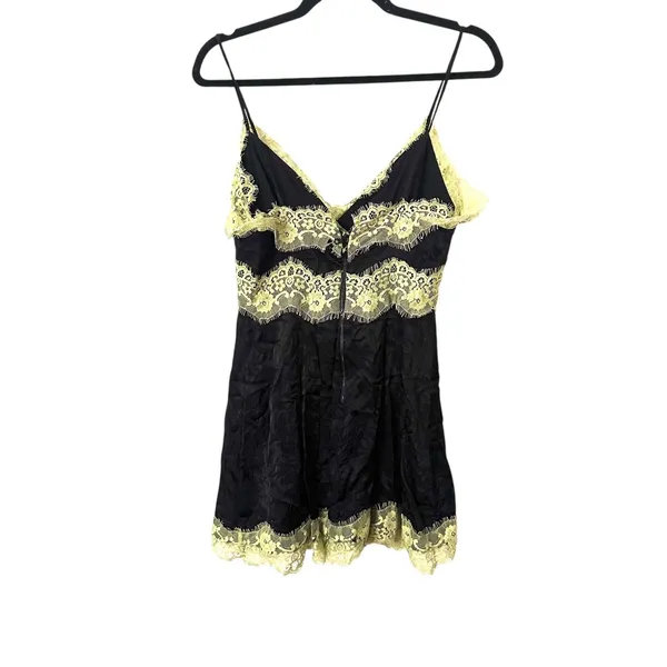 ALICE + OLIVIA Zaira Lace Trim Mini Dress Black/Lime Punch Sz 2‎ - Image 4