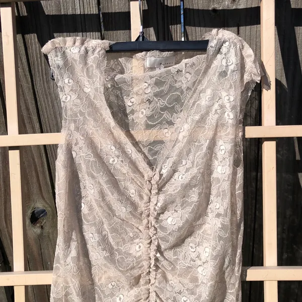 Poleci Women Lace Sheer Knee‎ Length Dress Small Ivory Lingerie Bodycon Dress - Image 2