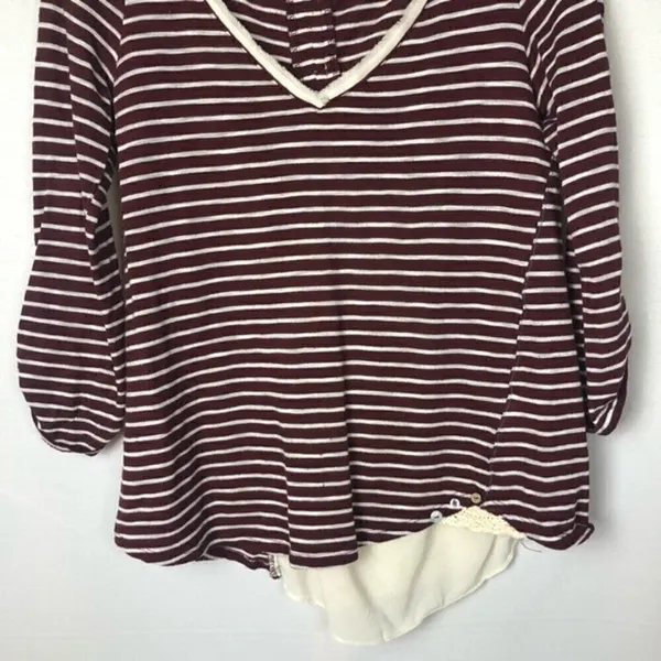 Anthropologie Meadow Rue Cassia Red Striped‎ Lace Back Long Sleeve Top S - Image 6