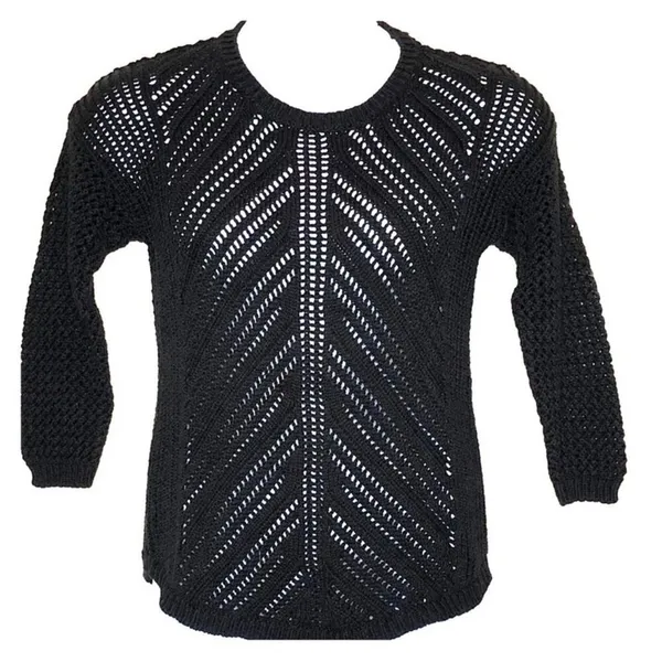 Chelsea & Theodore Navy Crochet Sweater XL Sheer Hi Low Beach Cover Up - Image 2