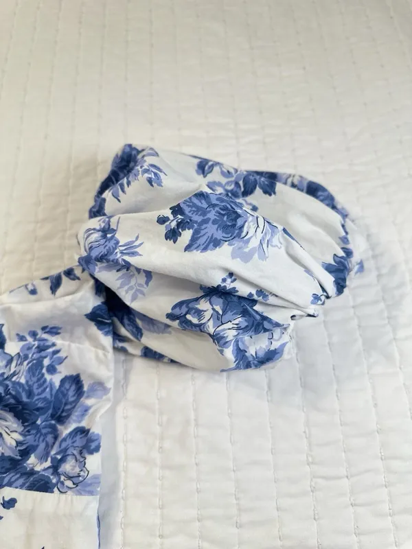 Abercrombie & Fitch Blue Floral Puff Sleeve Crop Top M Cottagecore Coquette - Image 8