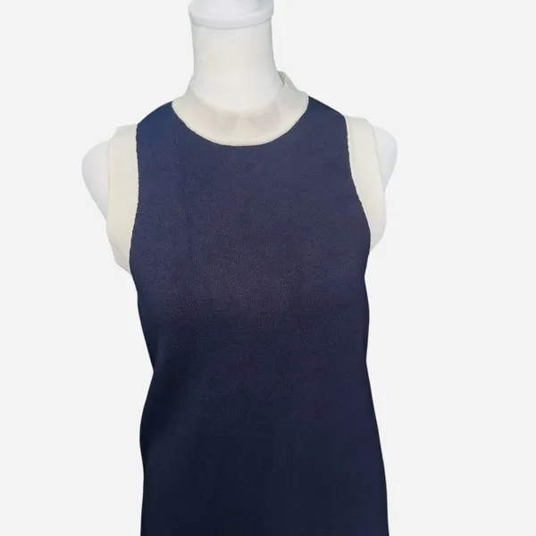 Tuckernuck Marie Dress Navy White Contrast Trim Knit Shift Mini XS - Image 7