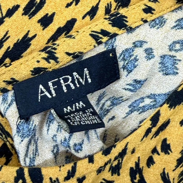 AFRM Yellow Cheetah Animal Print Maxi Dress Short Sleeve‎ Front Slit Medium - Image 2