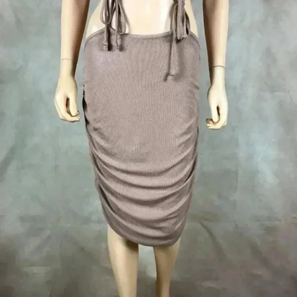 Taupe Cut Out Waist Midi Dress Size Large - Image 12