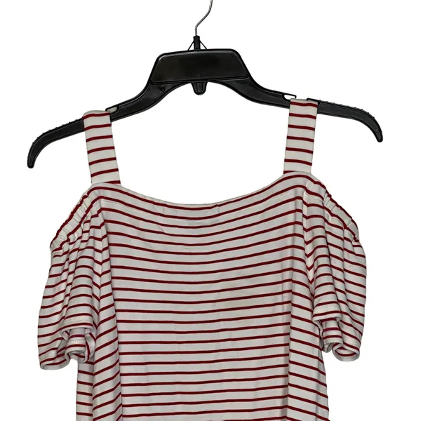 Ann Taylor Cold Shoulder T-Shirt Top Size Medium White With‎ Red Stripes Stretch - Image 7