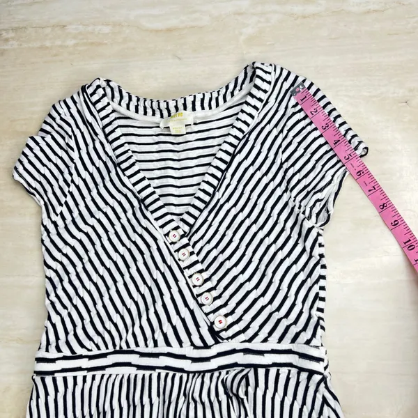 Maeve Anthropologie Womens Black White Striped Faux Wrap Midi Dress Medium A35 - Image 12