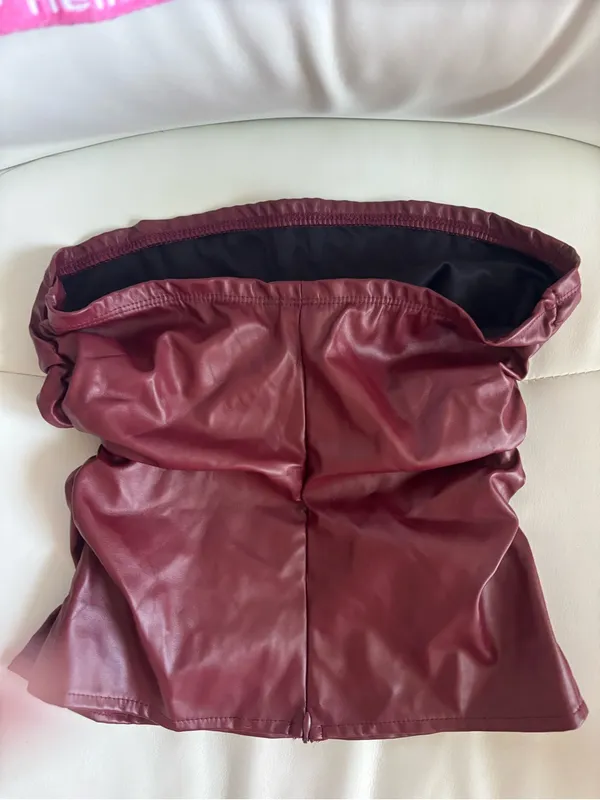 Burgundy Faux Leather Strapless Top - Image 2