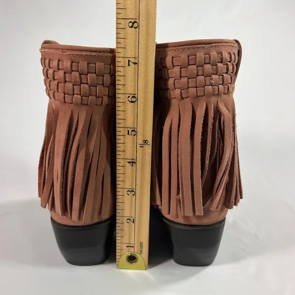 Frye Women's Sacha Short‎ Fringe Nubuck Leather Bootie in Rose Cake Size 6B Boho - Image 11