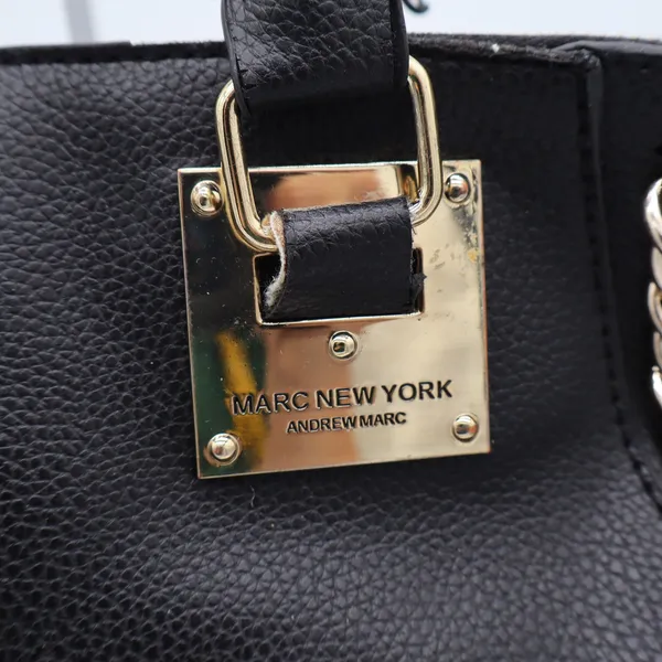 Marc New York Satchel Womens Large Black Pebbled Chain Accent Gold Hardware Fair - Image 2
