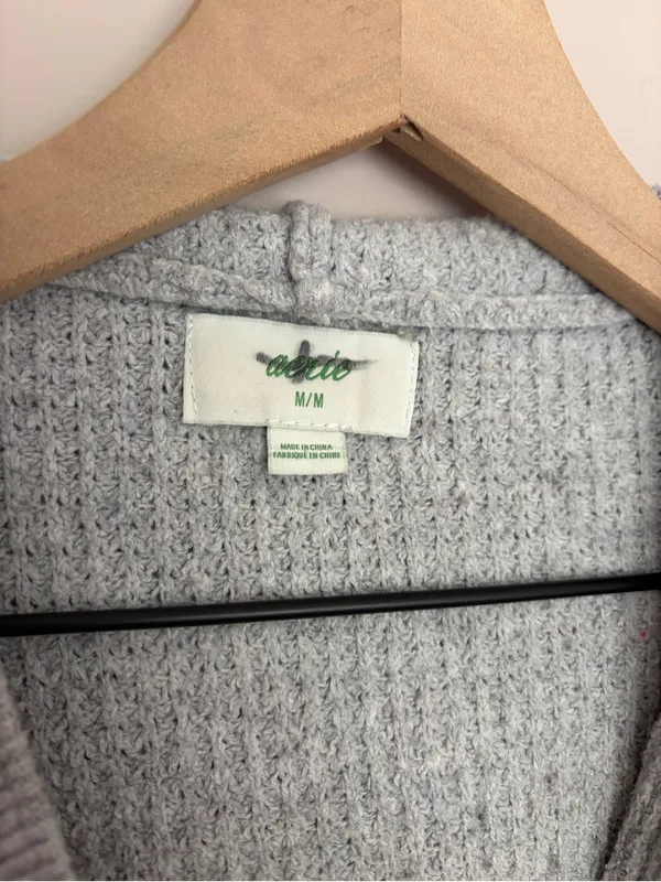 Aerie CozyUp Waffle Sweater Hoodie Gray Medium - Image 4