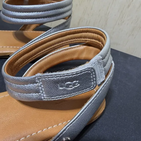 UGG‎ Women's Ethena silver leather flat ankle strap sandals Size 8 - Image 2