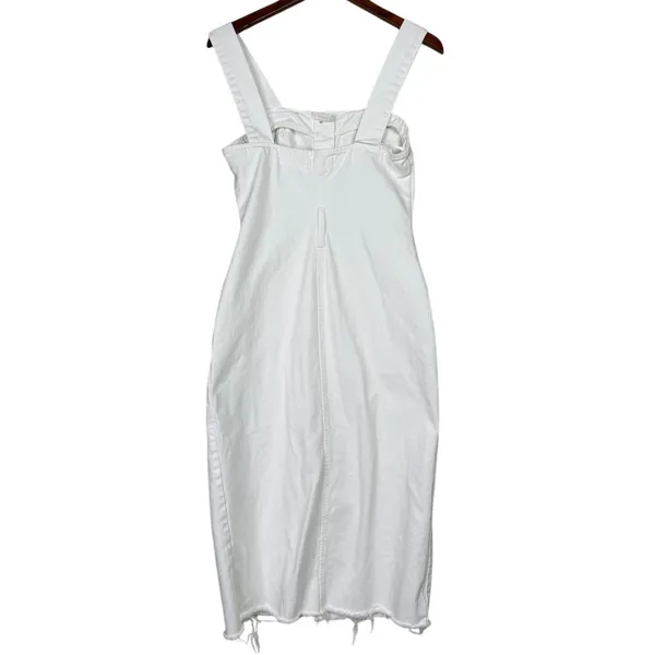 Zara Bodycon Overall Sleeveless Denim Midi Dress Raw Hem Button Down S White - Image 5
