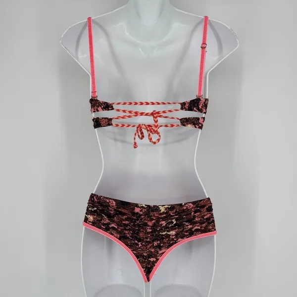 Maaji Bikini Set Size Small Pink Orange Geometric Print Swimsuit Tropical Beach - Image 5