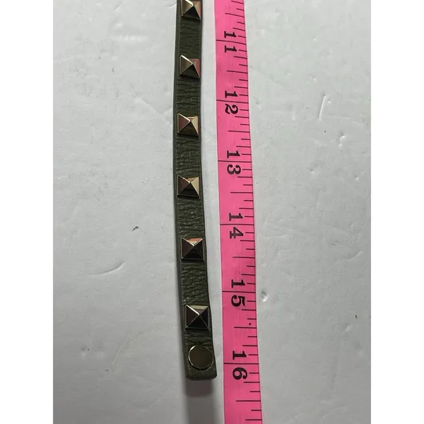 Olive Green Leather Studded Choker Necklace Gold Tone Pyramid Studs 15.5” - Image 12