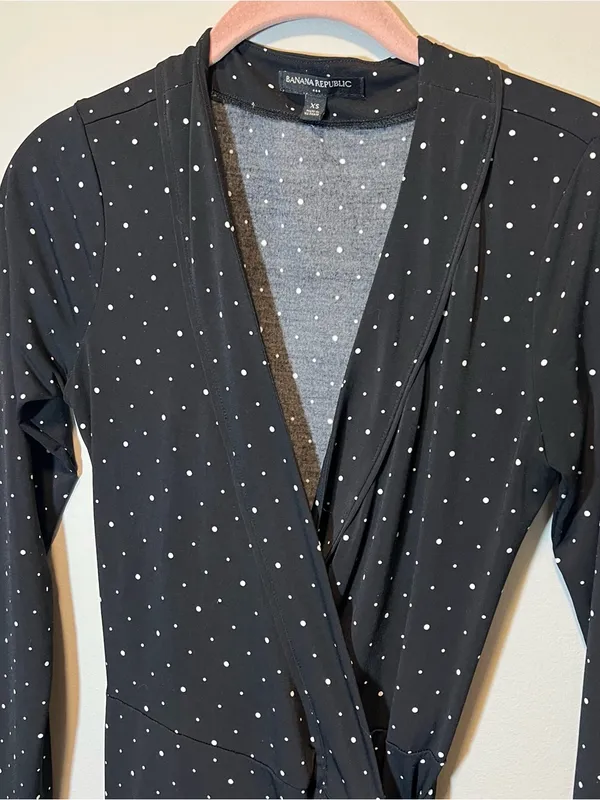 Banana Republic Women’s Black White Polka Dot Wrap Dress XS Classic‎ Business - Image 2