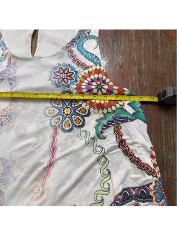 Desigual Asymmetrical Floral Tank Top Size L Mandala Print Sharkbite Hem Boho - Image 9