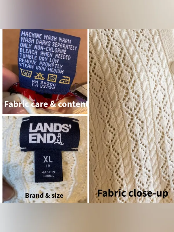 Lands' End Pointelle Knit Cotton Blend White Puffed Sleeve Cardigan (Xl) - Image 10