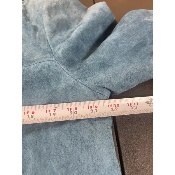 Vintage Dialogue Teal Blue Suede Leather Jacket Women’s M 90s Y2K Washable READ - Image 10