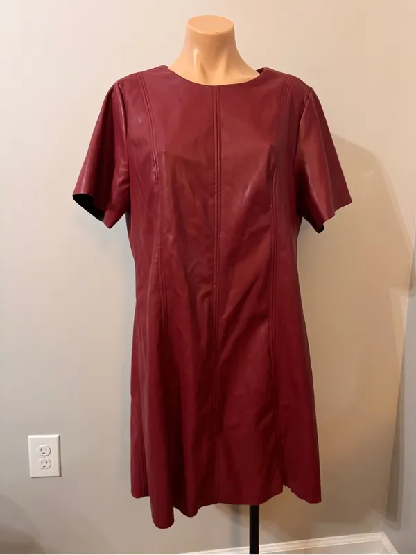 MSK Faux Leather Shift Dress Burgundy Red Large - Image 2