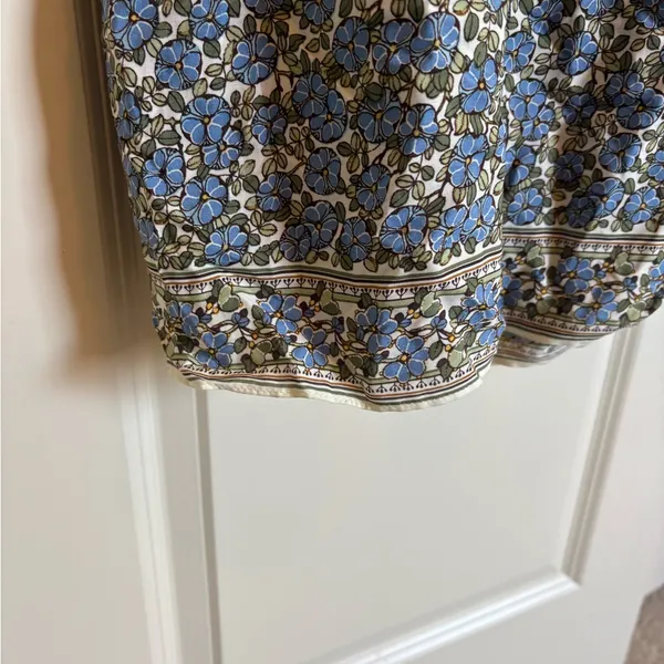Max Studio Floral Smocked Prairie Cottage Dress with Blue Green and White - Image 4