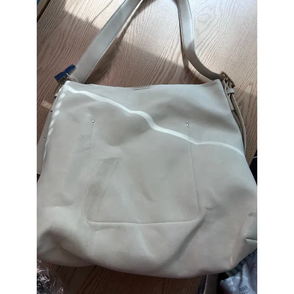 A New Day New Womens Universal Thread Faux Leather Look Handbag Purse Cream 15”x16” w/flaw - Image 10