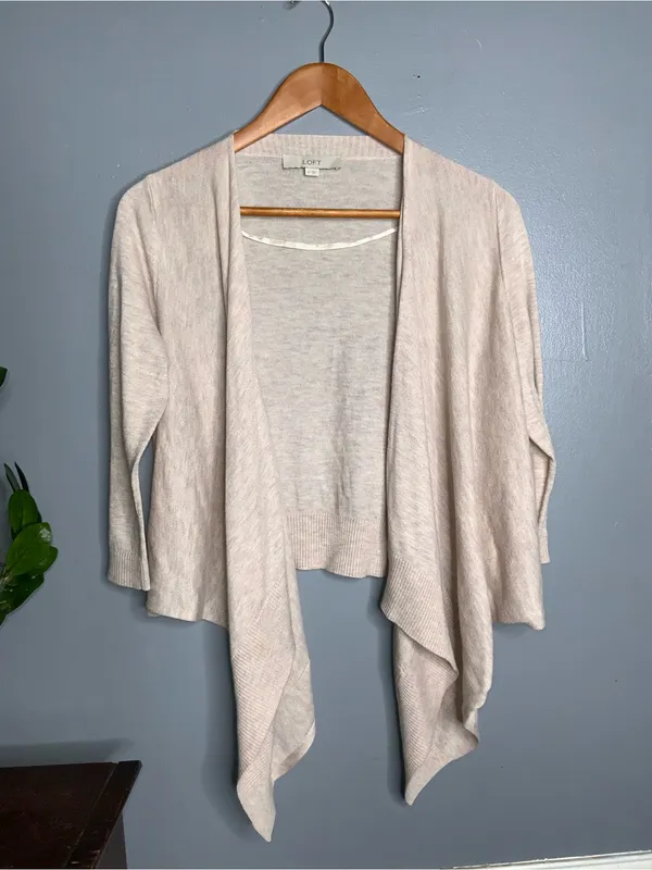 LOFT Cream Open-Front Draped Front Cropped Back Cardigan Medium - Image 2