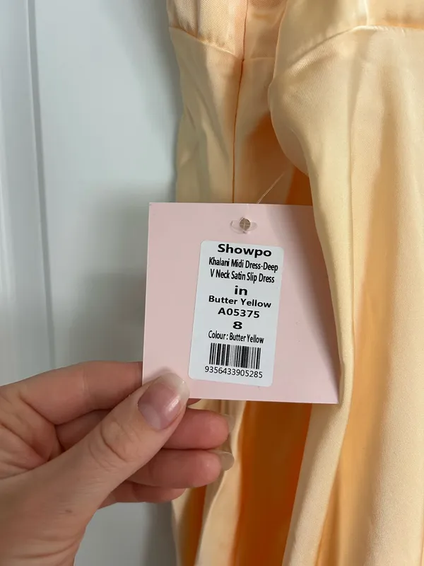 New Showpo Khalani Maxi Dress Deep V Neck Satin Slip Dress Size Small MSRP $129 - Image 9