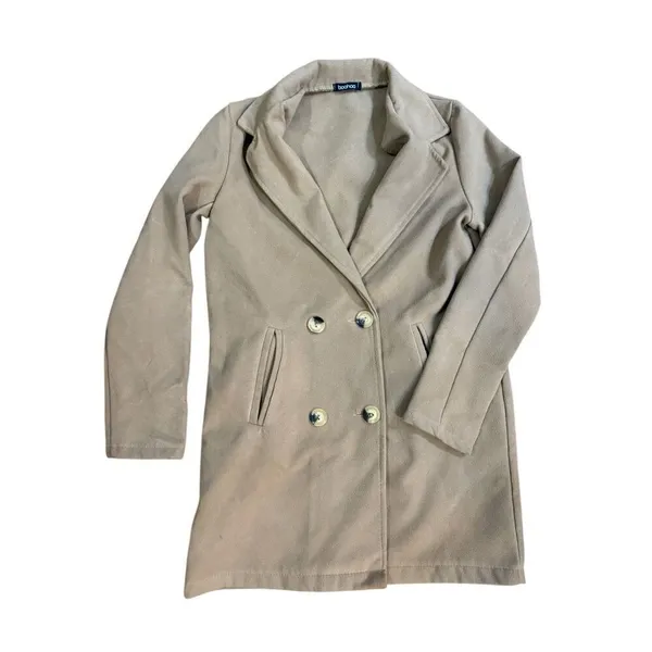 Boohoo Womens Double Breasted Button Wool Look Coat in Camel Sz S‎ - Image 9