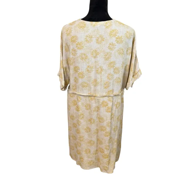 Entro Beige Yellow Linen Blend Dress Size Large Boho Chic Bohemian Sunburst Sun - Image 5