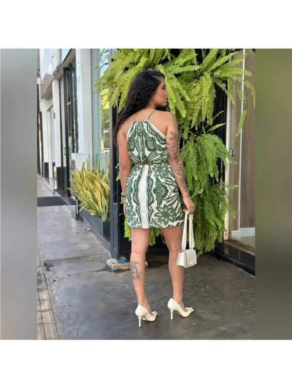 FARM Rio Green and White Floral Wrap Mini Dress - Image 4