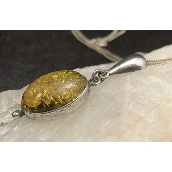 Vintage Oval‎ Green Baltic Amber Sterling Silver 925 Pendant 18'' Necklace 4.5g - Image 5