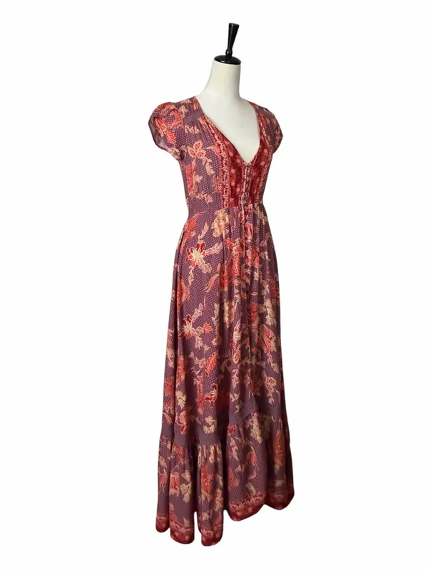 Jaase Indie Button Front Maxi Dress Women’s Size XS Bohemian Maxi Brown Floral - Image 3
