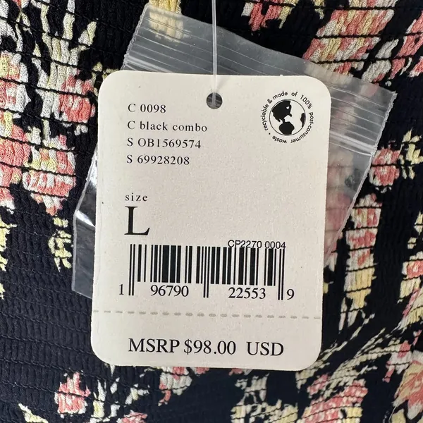 Free People Size-L/G Top Hilary‎ Printed Floral Cropped Black - Image 6