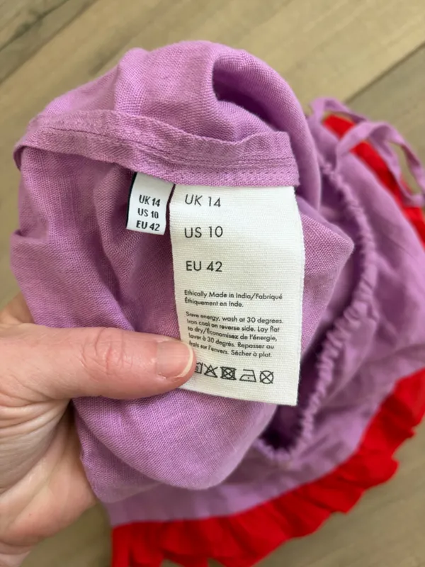 Dora Larsen Free People Lavender Red Ruffle Pull On Linen Organic Cotton Shorts - Image 7