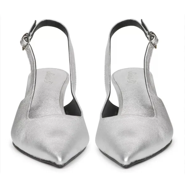 Saint G Leather Slingback Kitten Heel Cynara Silver Metallic Size 36 US 5.5 - Image 2