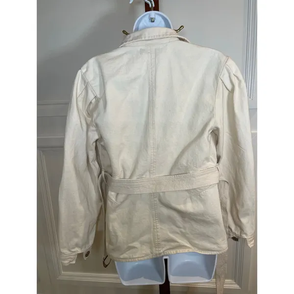 Zara Womens Beige Puff Sleeve Denim Jacket with Belt Size M - Image 2