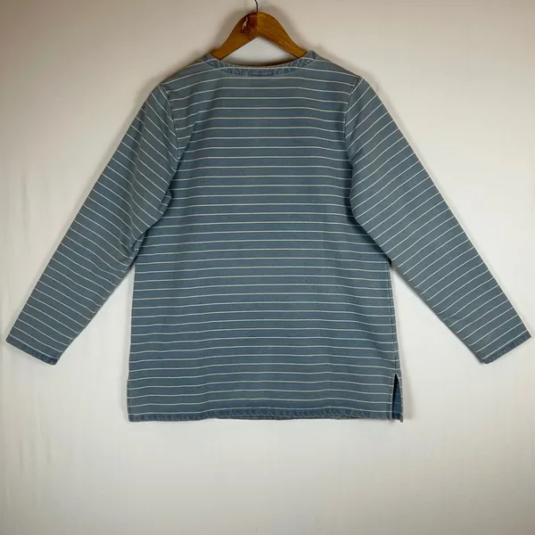 J. Jill Pure Jill Indigo Blue Striped Tunic Sweatshirt Kangaroo Pocket Small NEW - Image 2
