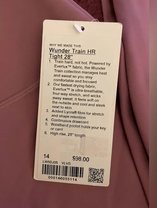 NWT Lululemon Wunder Train High Rise Tight 28” Leggings Velvet Dust Pink Size 14 - Image 6