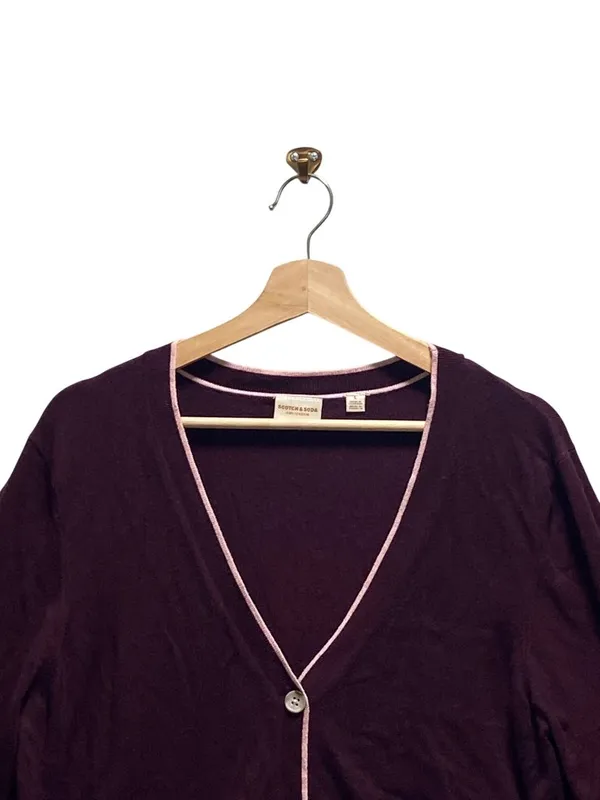 Scotch & Soda Classic Long Sleeve Cardigan Burgundy Size L Classic Preppy Fall - Image 3