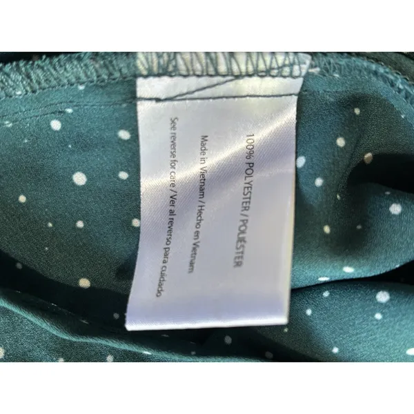 Peace‎ & Pearls Green/Wh Polkadot Chiffon Wrap Front 3/4 Tab Sleeve Blouse Sz M - Image 7