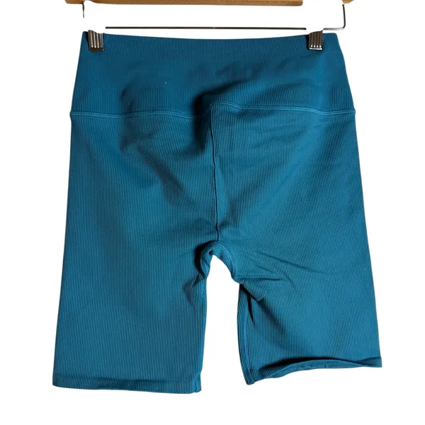 Alo Yoga Seamless Ribbed Blue High Waist 5” Favorite Biker Athletic Shorts Small - Image 5