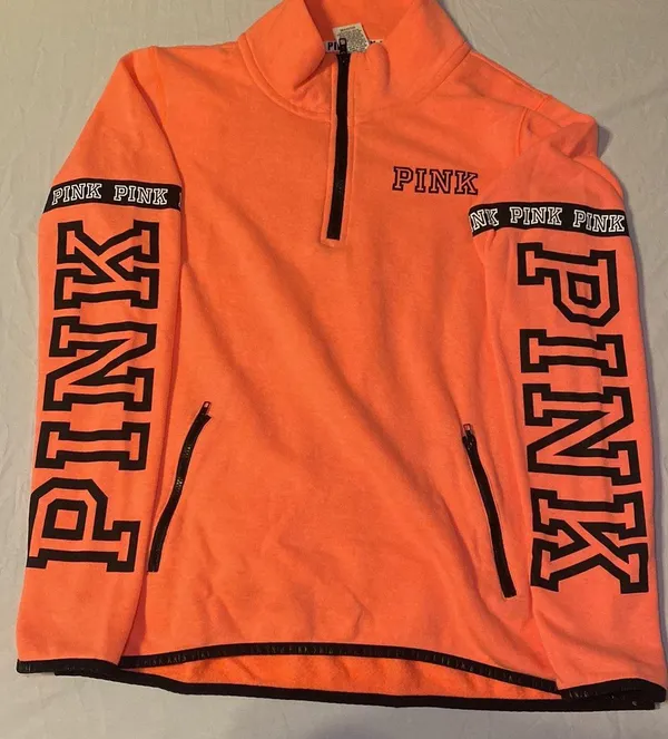 PINK - Victoria's Secret Spellout Quarter Zip Pullover Size Medium NWOT - Image 6