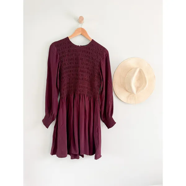 Madewell | NWT Smocked Mini Dress in Dark‎ Pomegranate | Sz S - Image 2