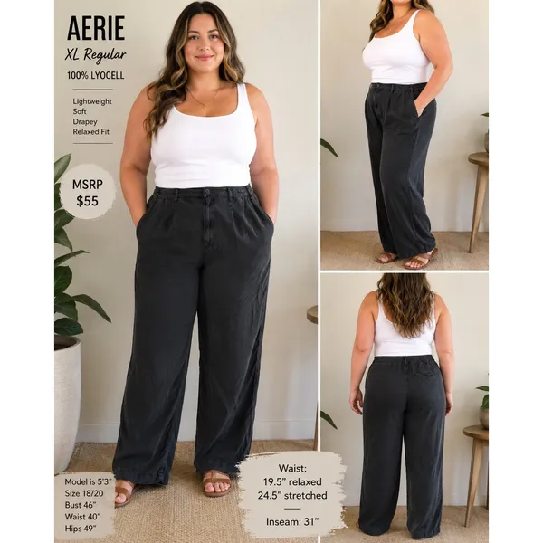 Aerie XL Lyocell Relaxed Pants Washed Black Elastic Waist MSRP $55 - Image 3