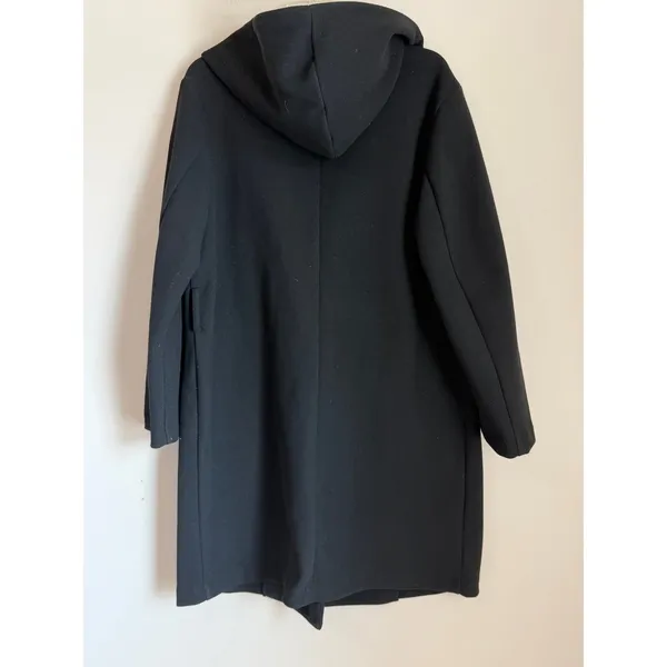 Zara Hooded Top Coat Oversized Womens Med Black Long Sleeve Button Front Ovecoat - Image 4