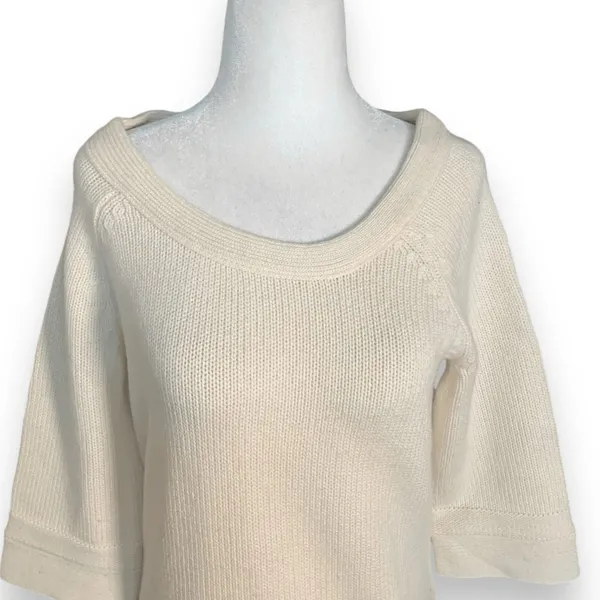 Strenesse Cream Cashmere Scoop Neck 3/4 Sleeve Sweater Knit Top Minimalist‎ 6 - Image 3