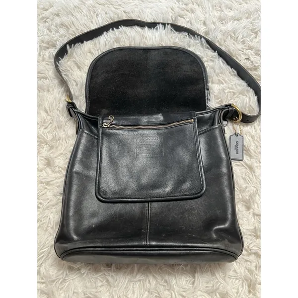 Vintage 90’s Coach Black Flap Leather‎ Bag Made In USA Y2K - Image 10