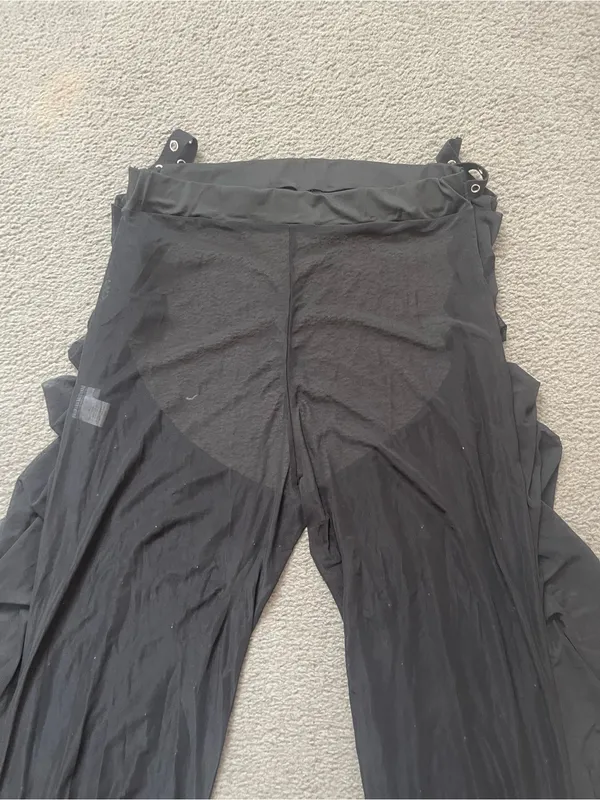 Black Women's Flowing Ruffle sheer mesh Wide-Leg see thru Pants XL - Image 2