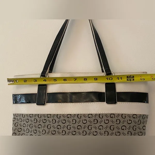 Guess Black & White Patterned Logo Tote Shoulder Purse Bag - Image 8
