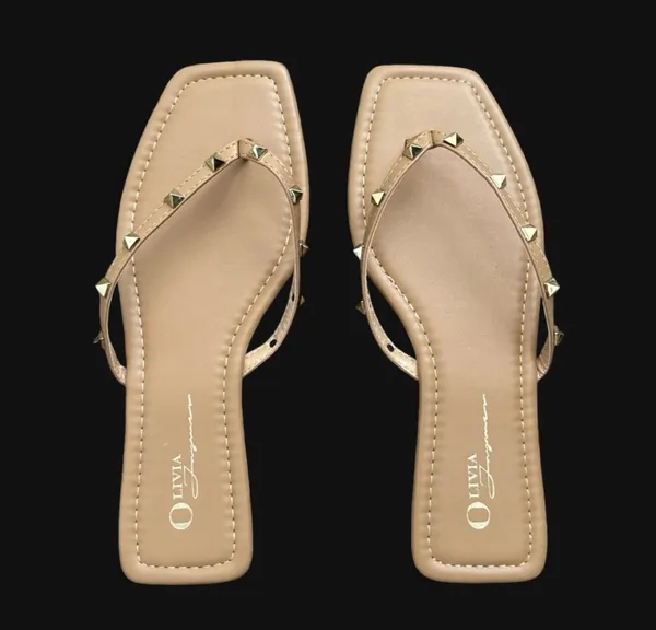 Olivia Ferguson Tan Gold Studded Sandals - Image 3
